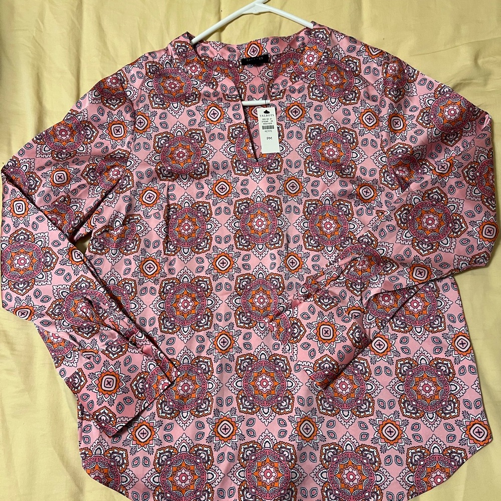 Talbots Pink and Orange Blouse with Paisley Print